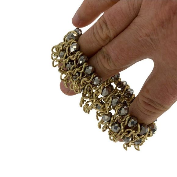Bold Chain Link and Stone Bead Bracelet Stretch Statement Flexible 0053 - Picture 4 of 5